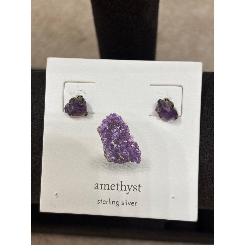 Luna Norte Amethyst Sterling Silver Stud Earrings View 2